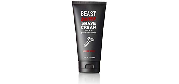 Beast Butter Whole Body Shave Cream - Organic Aloe, Gentle Oats, Ginseng, Vitamins - Super Smooth Slick Foamless - Shaving Lotion Face Head Body Butt Balls Legs Mens Womens - Tame the Beast (6 oz)