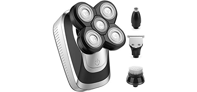 Kibiy Electric Shavers for Men Bald Head Shaver Mens Electric Razors for Shaving Rechargeable Cordless Wet/Dry Rotary Shaver with Clippers Nose Hair Trimmer Facial Cleansing Brush