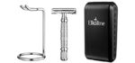 Razors Shaving Kit for Men or Women: Reusable, Double Edge, One Blade Safety Razor with Stand, Travel Case and 5 Replacement Blades - Butterfly Design to Easily Switch Blades - Great Men's Gift Idea