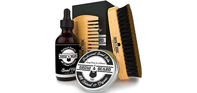 Beard Brush, Oil, Balm, & Comb Grooming Kit for Men's Care, Travel Bamboo Facial Hair Set for Growth, Styling, Shine & Softness, 100% Natural & Organic Ideal for All Styles