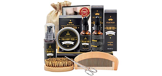 Beard Kit for Men Grooming & Care W/Beard Wash/Shampoo,2 Packs Beard Growth Oil,Beard Balm Leave-in Conditioner,Beard Comb,Beard Brush,Beard Scissor 100% Pure & Organic Beard Growth Kit