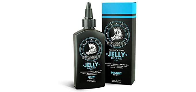 Bossman Beard Oil (4oz) – Beard Softener, Bigger Bottle, Thicker Growth, All Natural, American Made, Non Greasy Jelly Beard Oil (Magic Scent)
