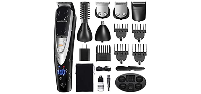 MIGICSHOW Beard Trimmer for Men, Waterproof Hair Clipper Mustach Trimmer Body Groomer Trimmer Hair Trimmer 12 in 1 Grooming Kit for Nose Ear Facial, LED Display USB Rechargeable with Storage Dock