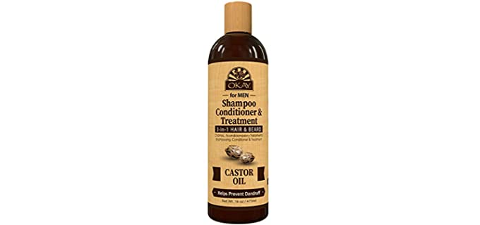 OKAY | Shampoo, Conditioner & Treatment 3-in-1 | Hair & Beard | Men's Castor Oil | For All Hair Types & Textures | Prevents Dandruff | Stimulate Hair Growth | Sulfate, Silicone & Paraben Free | 16 oz