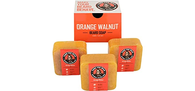 Tame's Orange Walnut Beard Soap - Works as a Natural Beard Wash - Shampoo and Conditioner - Exfoliating Face and Body Scrub - 3 PACK SET of (5oz bars)