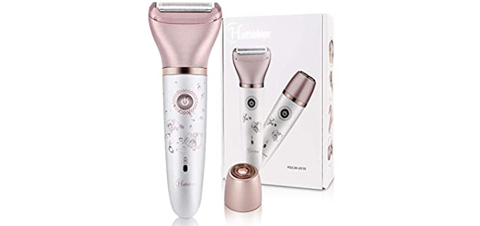 Electric Razor for Women, Tencoz Hair Removal for Women 2 in 1 Wet & Dry Painless Rechargeable for Legs Underarms and Bikini Pop-Up Trimmer 2 Changeable Trimmer Heads (Rose Gold)