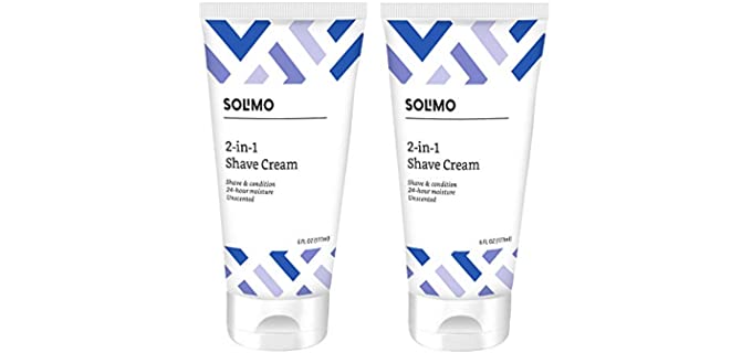 Amazon Brand - Solimo 2-In-1 Shave Cream, Fragrance Free, 6 Fl. Oz. (Pack Of 2)