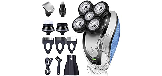 OLLIVAN Electric Razor for Men, 5 in 1 Head and Face Electric Rotary Shaver, Rechargeable Wet Dry Waterproof Rotary Shaver Grooming Kit with Clippers Nose Hair Trimmer Facial Cleansing Brush