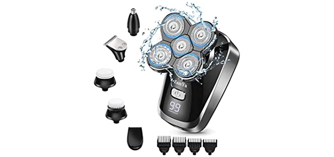 ZumYu 6 in 1 Bald Head Shavers for Men, Electric Razor for Men, Cordless Rechargeable Waterproof Electric Shaver with LED Display, Silver