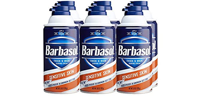 Barbasol Sensitive Skin Thick and Rich Shaving Cream for Men, 10 oz., Pack of 6