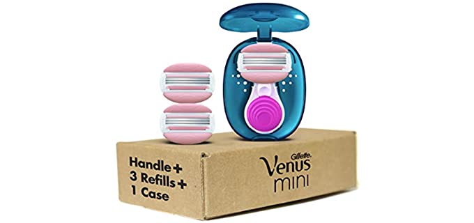 Gillette Venus Travel Kit, Comfortglide White Tea, Women’s Razor Blades, Handle plus 3 Refills plus Case