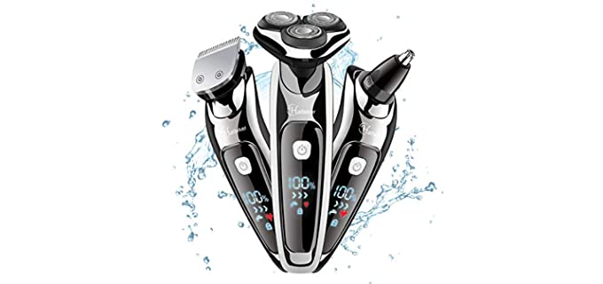 HATTEKER Mens Electric Shaver Razor Beard Trimmer Rotary Shaver Cordless Sideburn Trimmer Nose Trimmer Wet Dry Shaver Waterproof USB Rechargeable 3 in 1