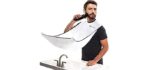 Beard Bib Apron Beard Catcher for Shaving and Trimming, Grooming Cape Apron Catcher, Non-Stick Beard Cape Shaving Cloth, Waterproof, with Strong Suction Cups, Best Beard Trimming Gift for Men - White