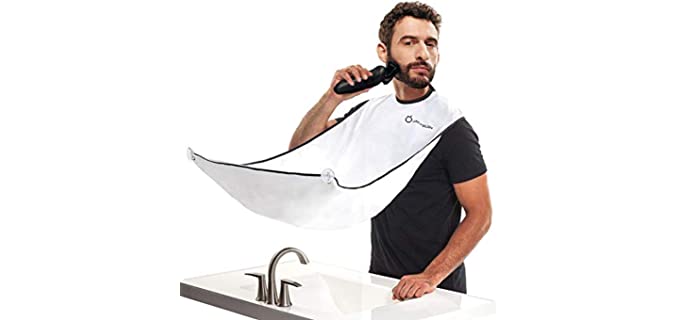 Beard Bib Apron Beard Catcher for Shaving and Trimming, Grooming Cape Apron Catcher, Non-Stick Beard Cape Shaving Cloth, Waterproof, with Strong Suction Cups, Best Beard Trimming Gift for Men - White
