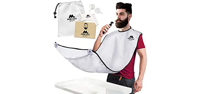Best Beard Shaving Bib –The Smart Way to Shave – Beard Trimming Apron - Perfect Grooming Gift or Mens Birthday Gift – Includes Shaping Comb, Bag, and Grooming E-Book by Mobi Lock
