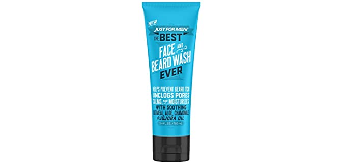 Just For Men The Best Face & Beard Wash Ever, Mosturizes to help prevent beard itching, Acts like Shampoo for the beard, Made with Oatmeal, Aloe, Chamomile, and Jojoba Oil, 3 Fluid Ounce