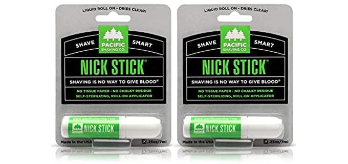 Pacific Shaving Company Nick Stick - No Tissue Paper, No Chalky Residue, Dries Clear, Liquid Roll-On Applicator, Puts Nicks in Their Place, with Vitamin E & Aloe, Styptic Pencil .25 oz (2 Pack)