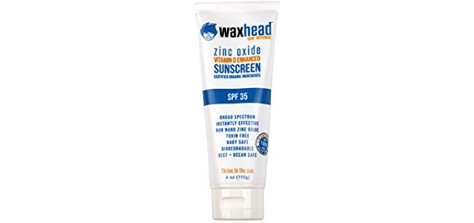 Waxhead Sunscreen with Zinc Oxide - Sunscreen Natural, Sunscreen Zinc Oxide, Mineral Sunscreen, Tattoo Sunscreen, Organic Sunscreen Kids, Eczema Sunscreen with Vitamins and Antioxidants (SPF 35, 4oz)
