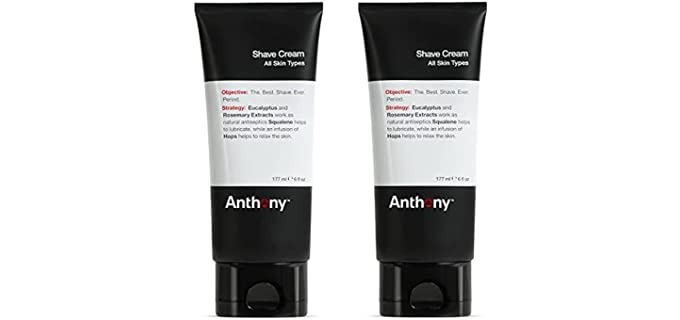 Anthony Shaving Cream Mens Sensitive Skin: Squalane, Eucalyptus, Spearmint and Rosemary Extracts, Help Soothe, Refresh, Cool, and Condition Your Skin for Shave 6 Fl Oz 2 Pack