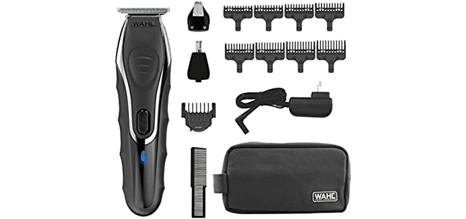 Wahl Aqua Blade Rechargeable Wet/Dry Lithium Ion Deluxe Trimming Kit with 3 Interchangeable Heads for Detailing, & Grooming Beards, Mustaches, Stubble, Ear, Nose, & Body – Model 9899-100