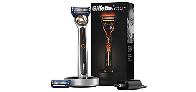 Gillette Heated Mens Razor by GilletteLabs, Deluxe Starter Shaving Kit for Men, Includes 1 Handle, 2 Razor Blade Refills, 1 Charging Dock