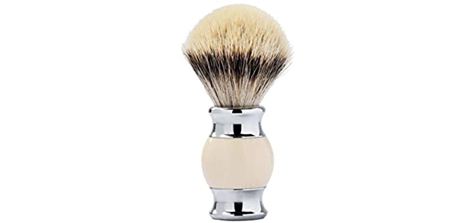 Je&Co 100% Silvertip Badger Hair Shaving Brush, Handmade Shaving Brush with Fine Resin Handle and Stainless Steel Base (Ivory)