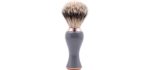 Parker Safety Razor Silvertip Badger Shaving Brush with Stand – Extra Dense and Extra Soft Bristles – Deluxe Gray and Rose Gold Handle – Shaving Brush for Men & Women