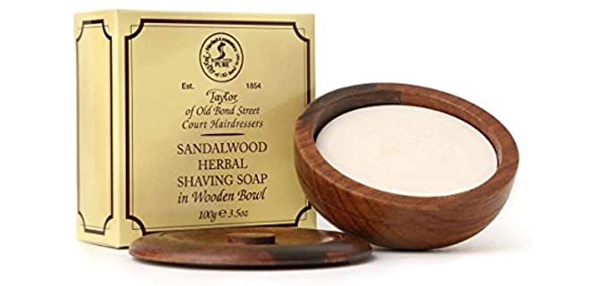 Taylor of Old Bond Street Sandalwood Shaving Soap in a Wooden Bowl, 3.5 oz.