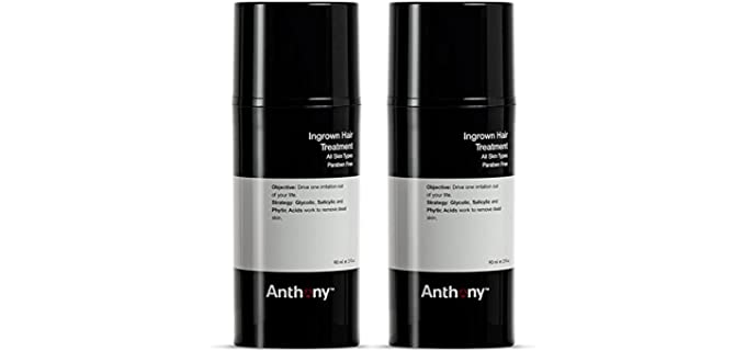 Anthony Ingrown Hair Treatment for Men (Pack of 2) – Gel Solution to Calm Down Razor Burn – Scar and Redness Eliminator, Bump Removal – 3 Fl. Oz