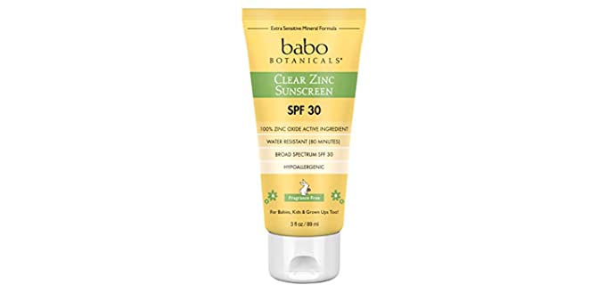 Babo Botanicals Zinc Sunscreen Lotion SPF 30 with 100% Mineral Actives, Non-Greasy, Water-Resistant, Fragrance-Free, Vegan, For Babies, Kids or Sensitive Skin, Clear, 3 Fl Oz