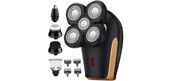 Head Shavers for Bald Men, Electric Rotary Shaver with Multi-Function, 4D Floating 5 Head Waterproof Mens Shaving Razors, 5 in 1 Wet & Dry Grooming Kit, Cordless Type-C Rechargeable, Beard Trimmer