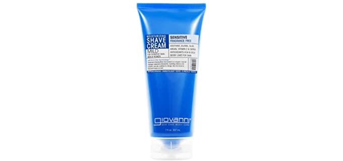 GIOVANNI Moisturizing Shave Cream For Sensitive Skin, 7 oz. - Fragrance Free With Soothing Aloe, Jojoba, Argan & Super Antioxidants Acai & Goji Berry, for Men & Women, Hypoallergenic