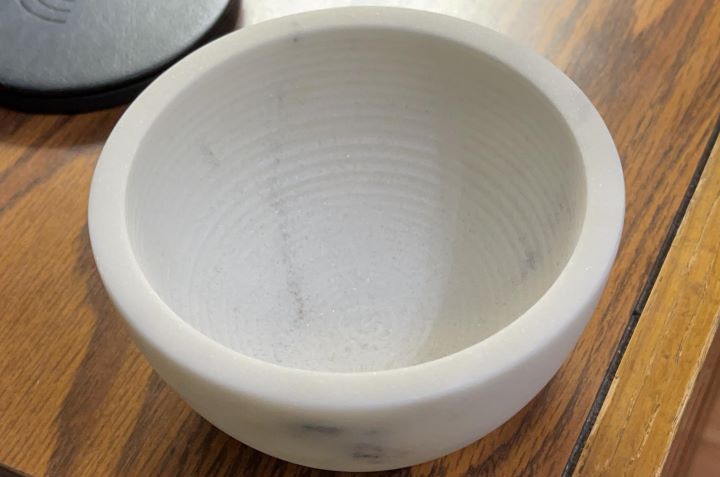Confirming how durable the marble shaving bowl