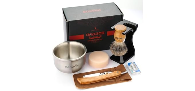 7IN1 Shaving Brush Set with Stand,Bowl,Soap and Razor Kit for Men Wet Shave