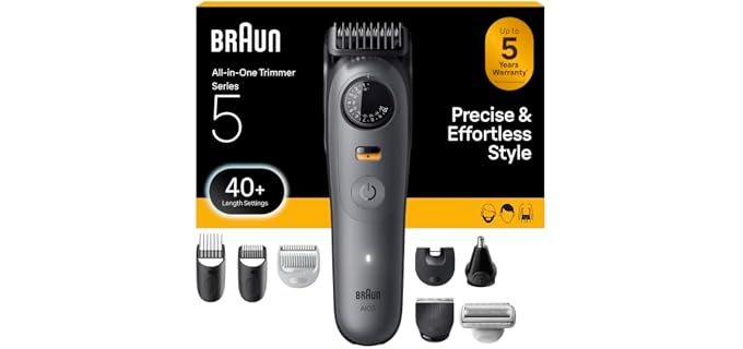 Braun Series 5 All-in-One Beard & Body Grooming Kit for Men, Cordless Trimmer, Hair Clippers & Shaver for Face, Hair & Body with Smooth Shave Head, AIO 5510