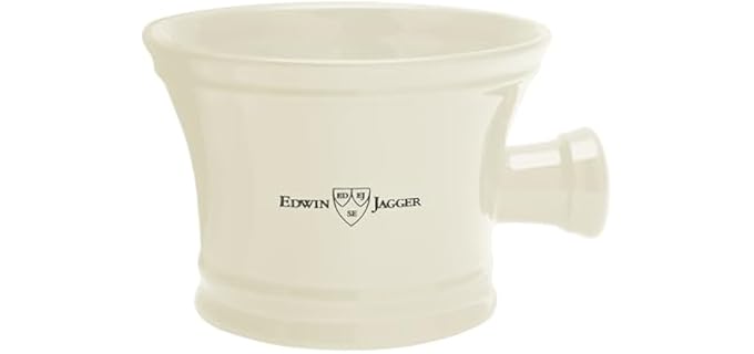 Edwin Jagger RN47 Traditional Porcelain Luxury Shaving Bowl with Handle for Shaving Cream or Shaving Soap for Men and Women (Ivory)