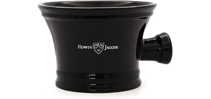 Edwin Jagger RN46 Traditional Porcelain Luxury Shaving Bowl with Handle for Shaving Cream or Shaving Soap for Men and Women (Black)