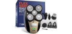 Freebird FlexSeries Electric Head & Body Hair Shaver - Mens Cordless Rechargeable Wet/Dry Skull Bald Head Back & Groin Waterproof Razor with Rotary Blades, Clippers, Nose Trimmer, Brush, Massager