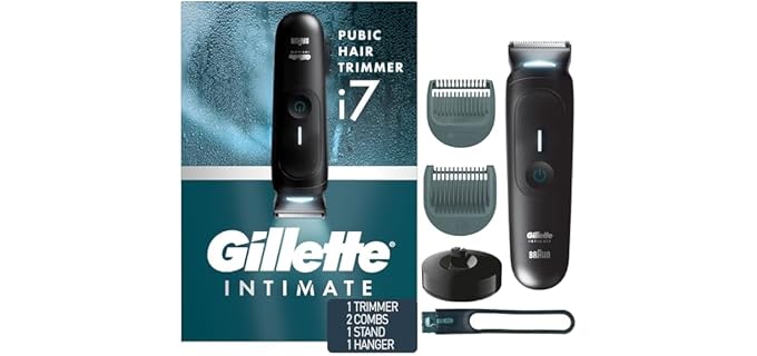 Gillette i7 Intimate Men’s Premium Pubic Hair Trimmer, Waterproof LED Body Hair Trimmer for Men, Manscaping Body Groomer