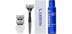 Harry's Original Shaving Kit for Men - Razor Handle, 3 Refills, Shave Gel | Includes Travel Blade Cover - German Engineered - Charcoal