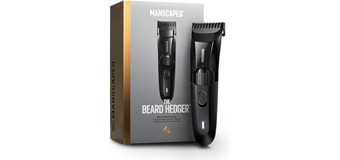 MANSCAPED® The Beard Hedger® Men's Premium Beard Trimmer | 20 Length Adjustable Blade Wheel, Stainless Steel T-Blade Precision Facial Hair Trimming, Cordless Wet/Dry Clipper