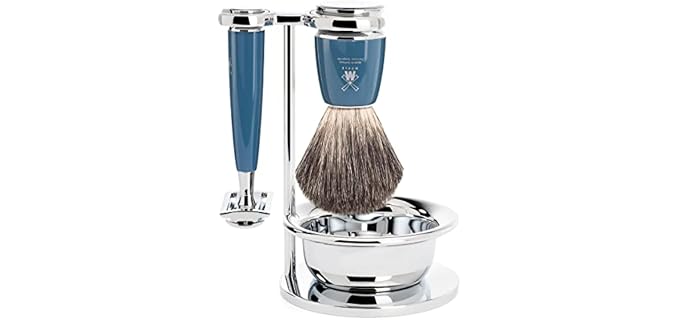 MÜHLE RYTMO 4-piece Pure Badger Double Edge Safety Razor (Closed Comb) Shaving Set For Men - Perfect for Every Day Use, Barbershop Quality Close Smooth Shave