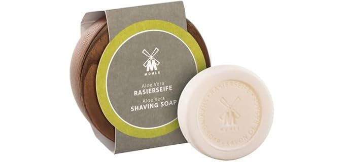 MÜHLE Wooden Bowl with Shaving Soap | Aloe Vera | 65 Grams | Shave Soap for Men | Steamed Ash Shaving Bowl | Rich & Light Soap Formula | Nurturing Shave Soap Lather