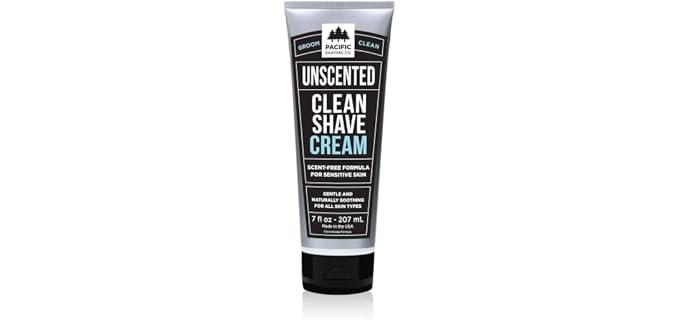 Pacific Shaving Company Clean Men's Sensitive Shaving Cream, 7 Oz | Hydrating Formula for Sensitive Skin with Shea Butter & Vitamin E - Irritation & Fragrance-Free Shave Cream - Anti-Redness