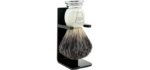 Parker 100% Black Badger Bristle Shaving Brush with Ivory Marbled Handle