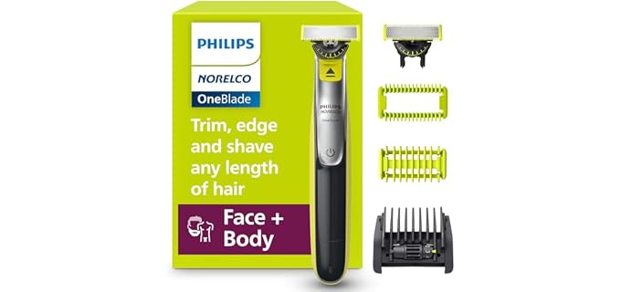 Philips Norelco OneBlade 360 Hybrid Face + Body Trimmer and Shaver | Trim, Edge & Shave Face & Body, Body Skin Guard, 5-in-1 Stubble Comb, 360 Contour Blade, Wet and Dry Use, 60-Minute Runtime