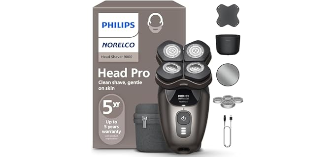 Philips Norelco Head Shaver Pro 9000 Electric Shaver, Clean & Gentle Shave | Electric Shaver for Men and Women, 360° Flexing Head, ComfortCut Blades, PowerAdapt Sensor, 90-Min Runtime, HS9980/40