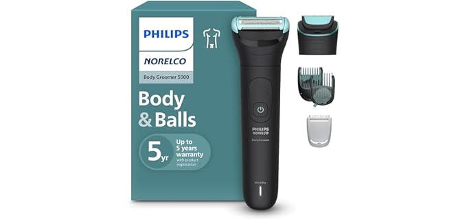 Philips Norelco Body Groomer 5000, Body & Balls, Dual Head Trimmer & Shaver | Dual Head Trim & Shave for Full-Body Grooming, Intimate Trimming, 11 Length Settings, Wet and Dry Use, 100-Minute Runtime