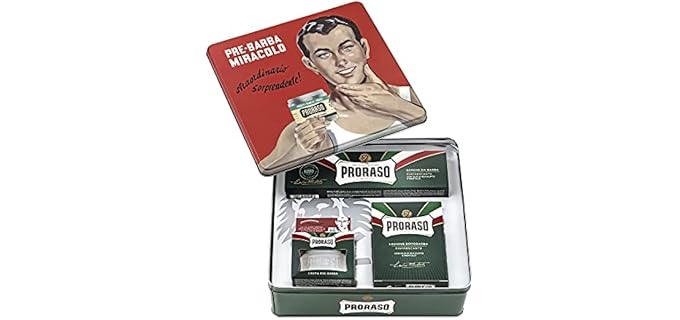 Proraso Shaving Kit - Vintage Gino Tin - Refreshing Pre Shave Cream, Shaving Cream & After Shave Balm for All Beard Types - Premium Italian Gift Set for Men in Collectable Tin
